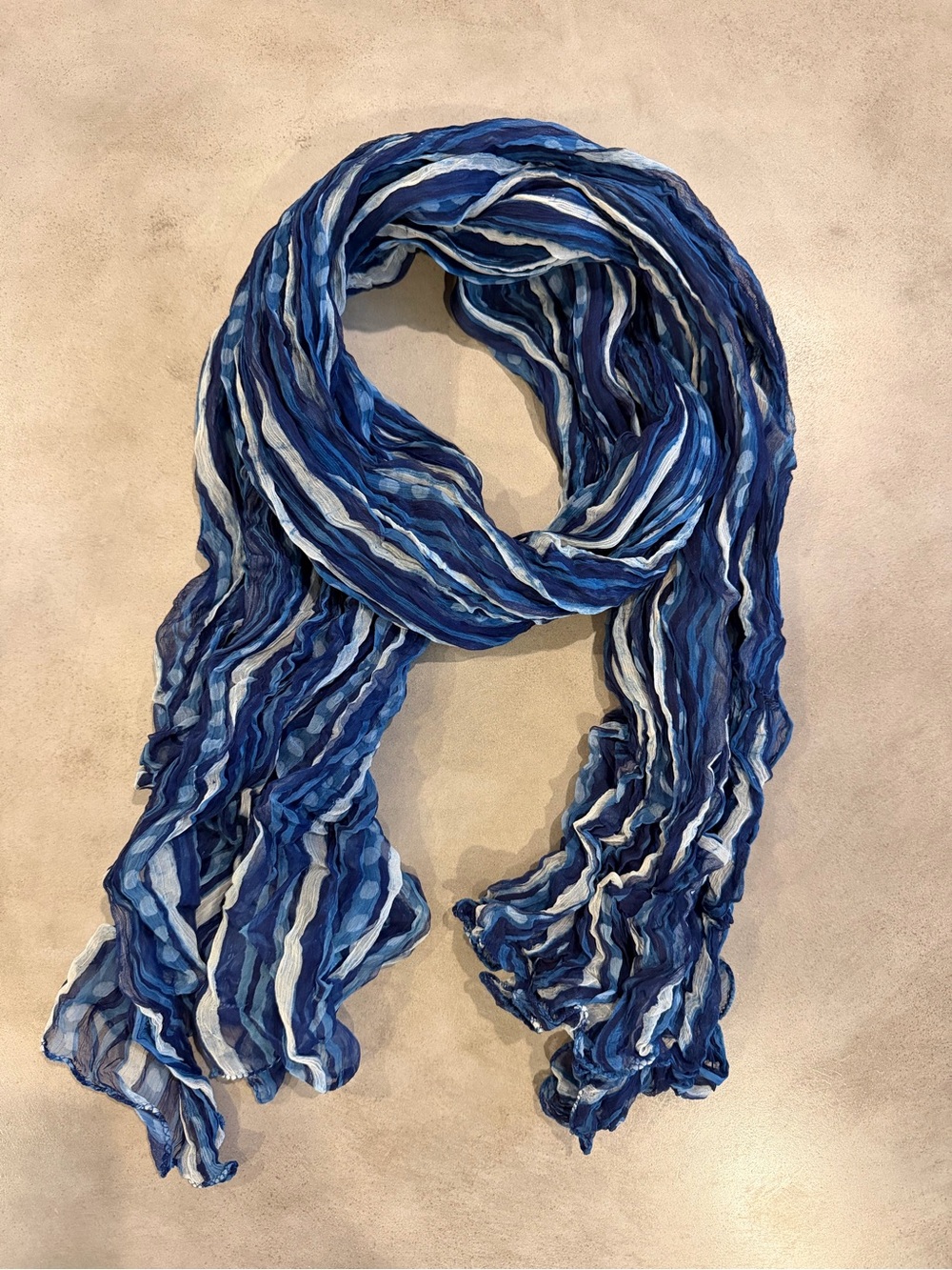 Anokhi Jaipur Indigo Blue Block Print Striped Crinkle Scarf